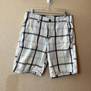 EUC: Men's Y2K Blue and White Classic Length Plaid Shorts - Size: 32